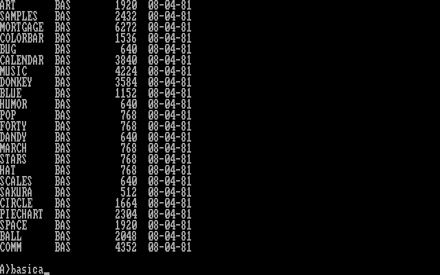 PC-DOS (included game) (DOS) screenshot: File list of "DONKEY.BAS" on IBM-DOS 1.00 original, Run "BASICA.COM" -- Donkey needs BASICA (IBM BASIC Advanced)