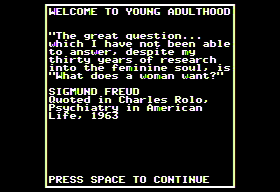 Alter Ego (Apple II) screenshot: Welcome to young adulthood