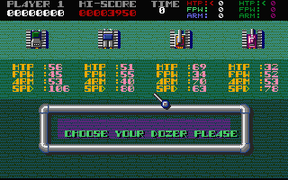 Killdozers (Atari ST) screenshot: Vehicle selection screen