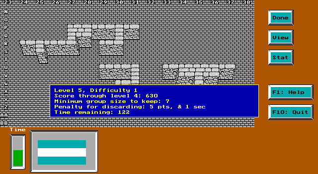 Towers (DOS) screenshot: Discarding a piece costs points & time, but I have no place for it here.