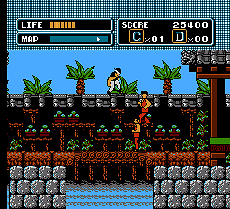 The Karate Kid (NES) screenshot: An enemy jumps on top of another enemy...