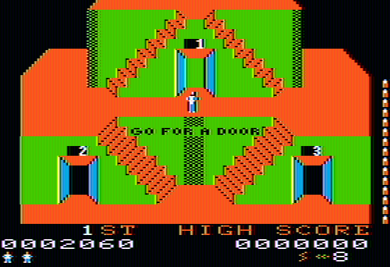 Lost Tomb (Apple II) screenshot: First stairway: go for a door