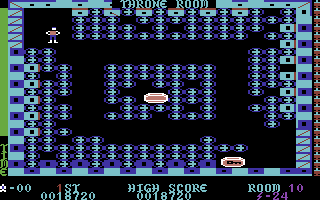 Lost Tomb (Commodore 64) screenshot: Throne rooms are extremely treacherous