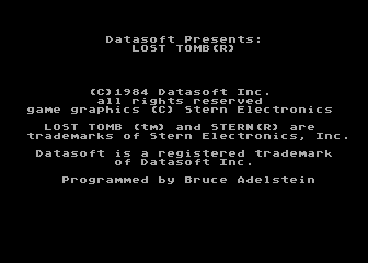 Lost Tomb (Atari 8-bit) screenshot: Info and credits
