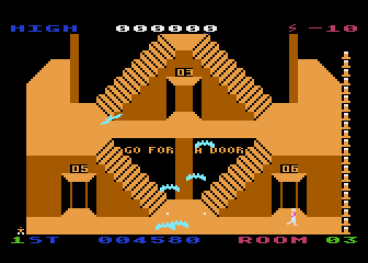 Lost Tomb (Atari 8-bit) screenshot: These bats want to tangle in your hair