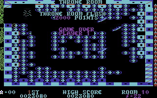 Lost Tomb (Commodore 64) screenshot: Snatched the treasure, but didn't make it to the exit