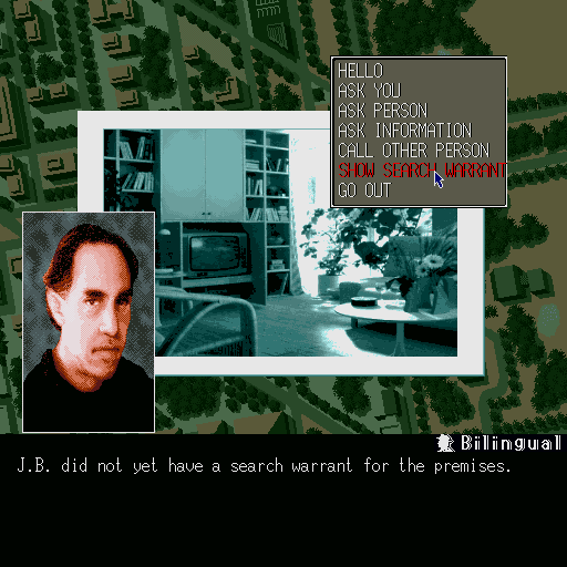 Murder Club (Sharp X68000) screenshot: Damn... I had to bring my search warrant