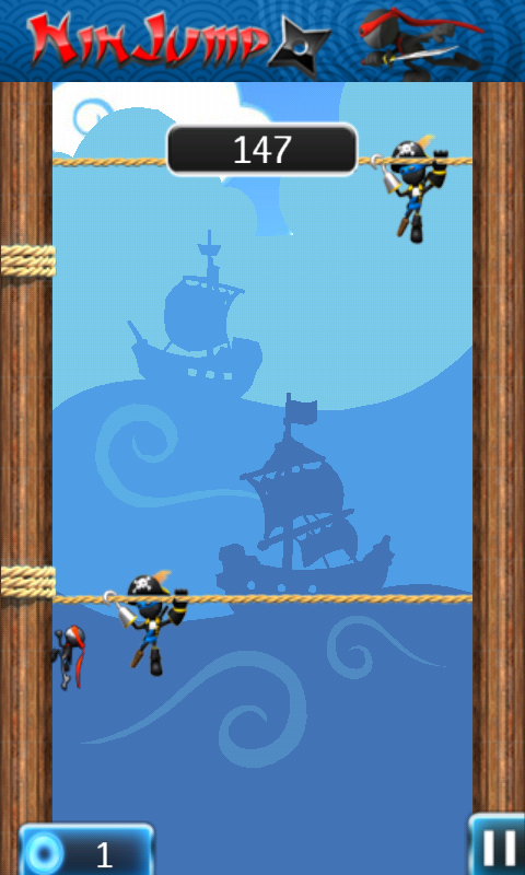 NinJump Deluxe (Android) screenshot: The pirate level has pirates (yes, really)...