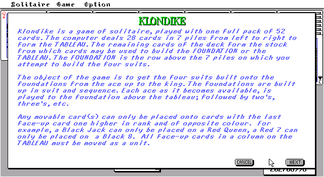 TEGL Klondike Solitaire (DOS) screenshot: Introduction