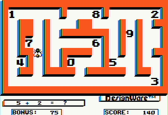 Math Maze (Apple II) screenshot: A game in progress