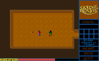 Gold of the Realm (Amiga) screenshot: A bearded man chases me while I steal his pouch.