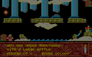 Sorcery+ (Amiga) screenshot: Under sanctuary.