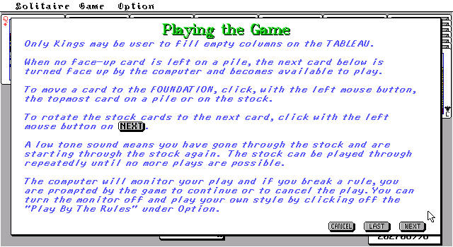 TEGL Klondike Solitaire (DOS) screenshot: Rules #1