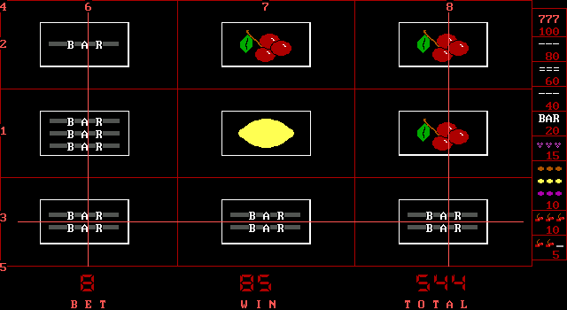 SLOT-8 (DOS) screenshot: If it was this easy, casinos would have shut down long ago.