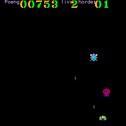 Tiki Invaders (Tiki 100) screenshot: Only two enemies left
