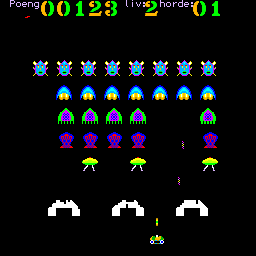 Tiki Invaders (Tiki 100) screenshot: Shooting at the aliens