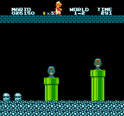 All Night Nippon Super Mario Bros. (NES) screenshot: Those piranha plants look awfully different