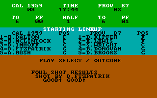 Pure-Stat College Basketball (DOS) screenshot: Foul Shot result! Good!