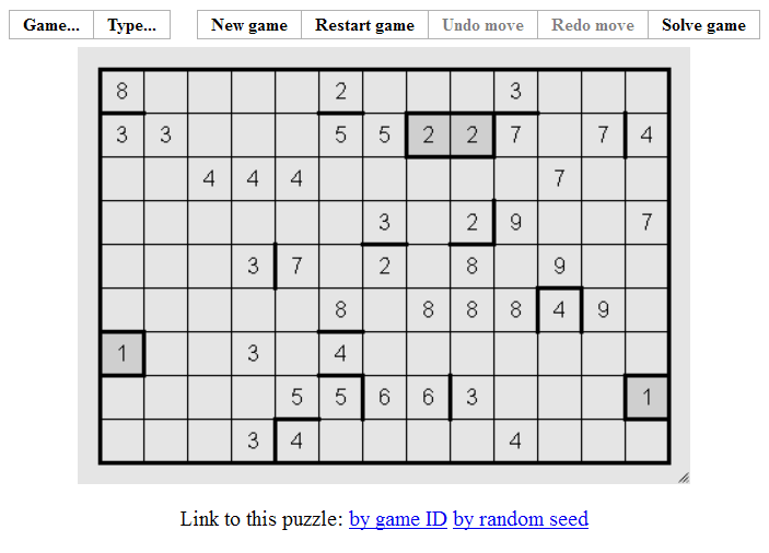 Filling (Browser) screenshot: Beginning of a puzzle