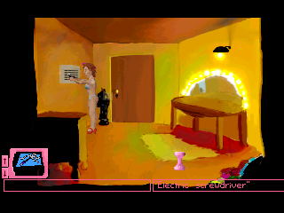 Alien Rape Escape (Windows) screenshot: Unscrewing the vent in locked room