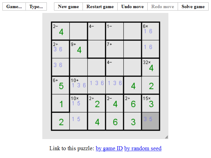 Keen (Browser) screenshot: The puzzle in progress