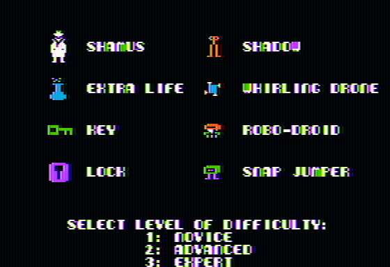 Shamus (Apple II) screenshot: Cast of characters