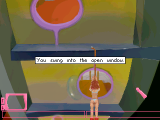 Alien Rape Escape (Windows) screenshot: Climbing down the rope