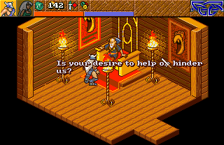 Heimdall 2: Into the Hall of Worlds (Amiga) screenshot: The ruler of one of the villages giving you the quest.