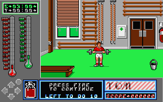 Gary Linekers Superskills (Atari ST) screenshot: Starting weight lifting