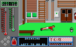 Gary Linekers Superskills (Atari ST) screenshot: Doing push ups