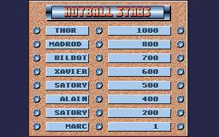 Hotball (Atari ST) screenshot: The high score table