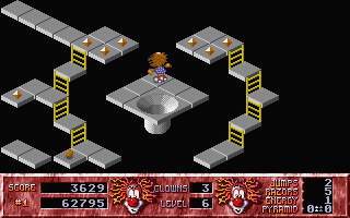 Clown-O-Mania (Atari ST) screenshot: The only way is down
