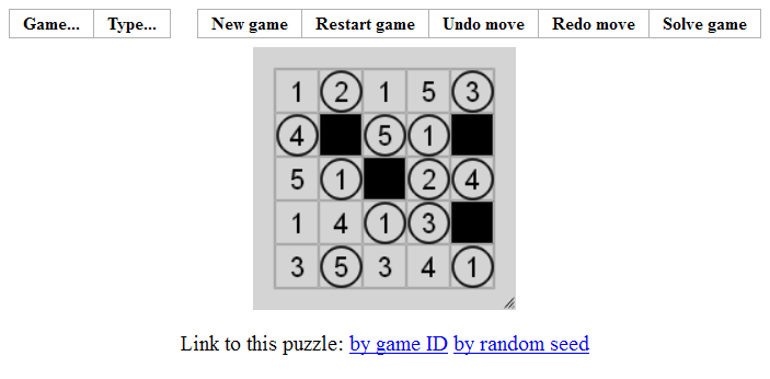 Singles (Browser) screenshot: The puzzle in progress