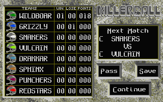 Killerball (Atari ST) screenshot: The standings so far