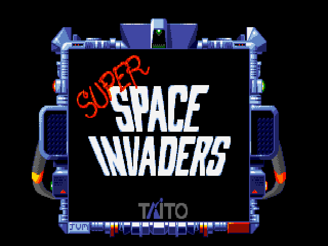 Taito's Super Space Invaders (DOS) screenshot: Game title from animated intro movie