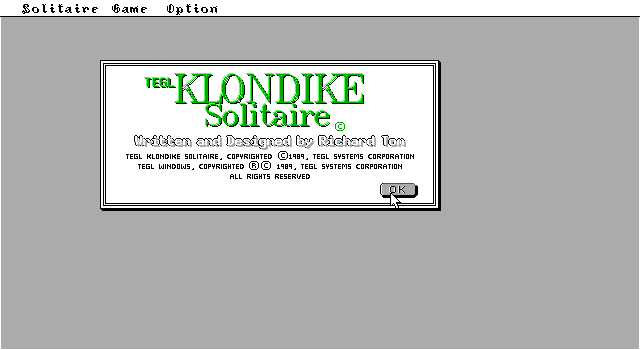 TEGL Klondike Solitaire (DOS) screenshot: EGA splash screen