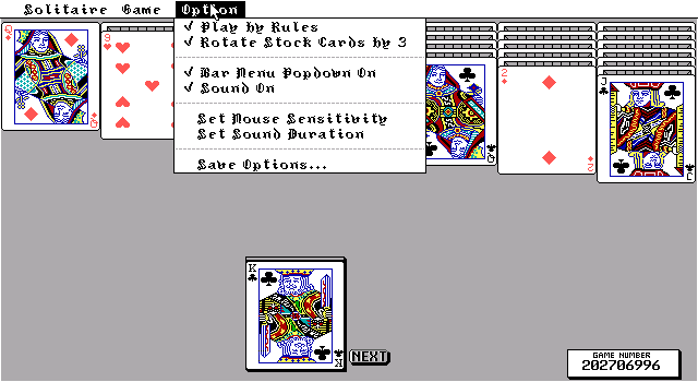 TEGL Klondike Solitaire (DOS) screenshot: options