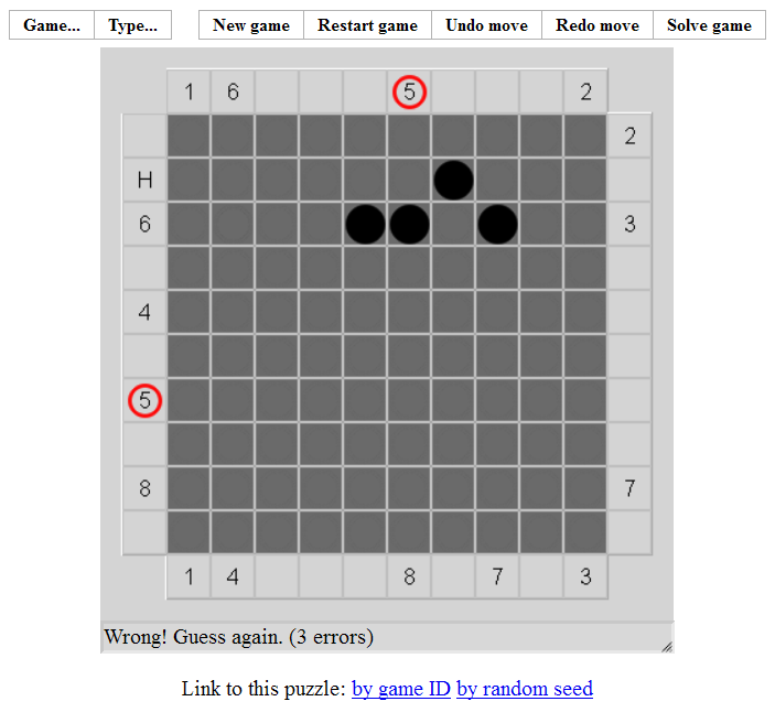 Black Box (Browser) screenshot: A bigger puzzle (errors are indicated in red)