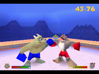 Spyro: Year of the Dragon (PlayStation) screenshot: Bentley is fighting against the yeti.