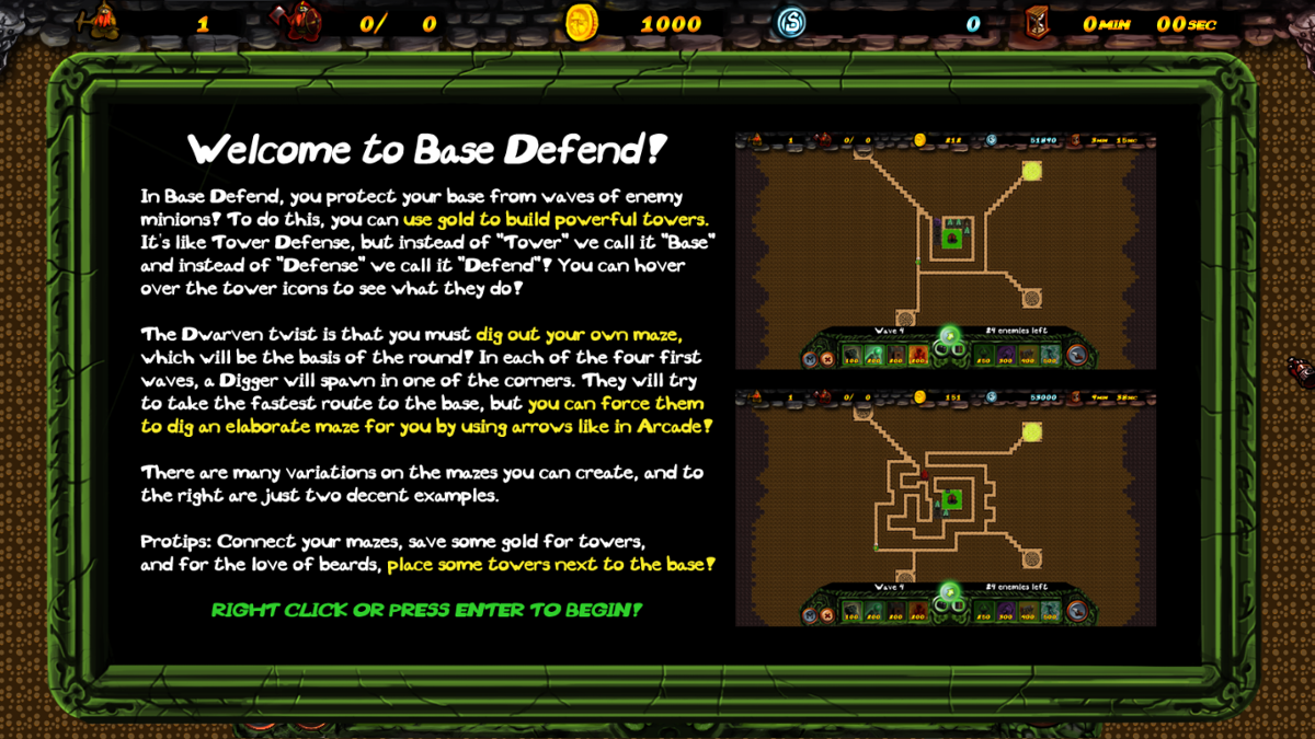 Dwarfs!? (Windows) screenshot: "Base Defend" mode introduction