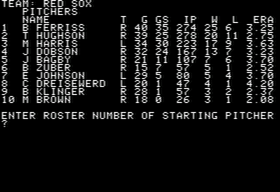Computer Baseball (Apple II) screenshot: Creating the lineup
