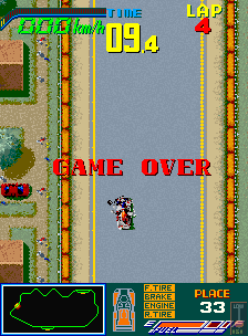 Chequered Flag (Arcade) screenshot: You burned your car...