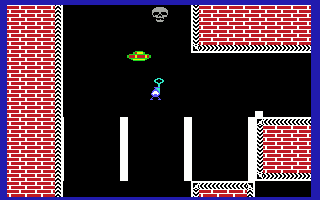 Endless (Commodore 64) screenshot: Tip: Press down the space bar on this key and THEN move down very QUICKLY! Otherwise, the yellow door will close again!