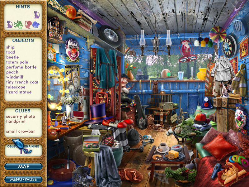 P. J. Pride: Pet Detective - Destination Europe (Windows) screenshot: And yet another circus wagon interior... having played the game some time ago, I unfortunately don't remember whose anymore.