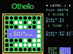 Computer Othello (MSX) screenshot: Clearly need more practice.