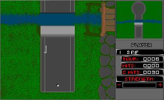 Mini Golf Plus (Amiga) screenshot: Jump over the water in hole six.