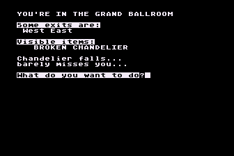 Dateline Titanic (Atari 8-bit) screenshot: A Chandelier Falls from the Ceiling