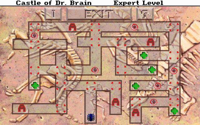 Castle of Dr. Brain (DOS) screenshot: Guide the little robot through the maze by activating signals that cause it to turn right at intersections.
