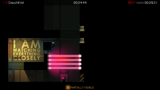 Stealth Bastard: Tactical Espionage Arsehole (Windows) screenshot: Hanging on to a moving platform