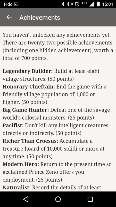 Silverworld (Android) screenshot: This game has a built-in achievements system